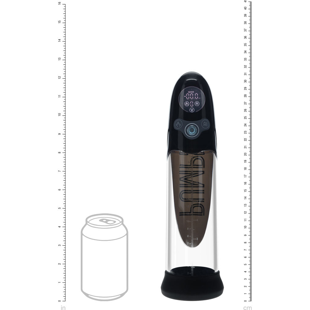 PUMPED Aqua-Pro Auto Pump -  - /Clear USB Rechargeable AI-Enabled Submersible Auto Penis Pump next to a can for size reference.