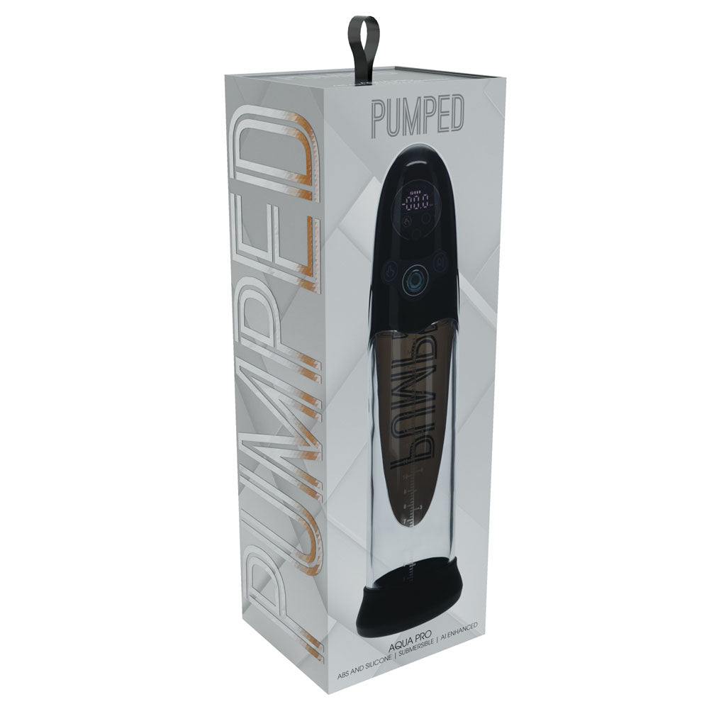 PUMPED Aqua-Pro Auto Pump -  - /Clear USB Rechargeable AI-Enabled Submersible Auto Penis Pump packaging