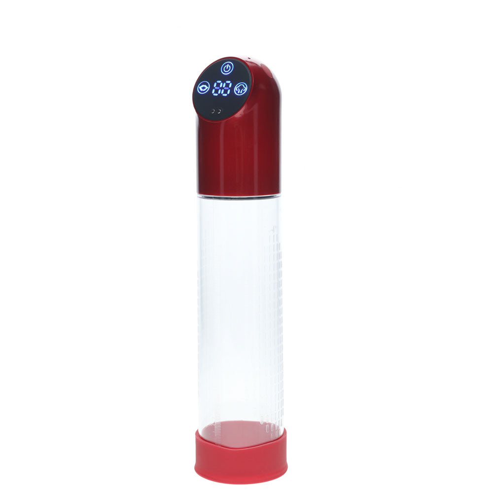 PUMPED Automatic Waterproof Pump - Metal  - /Clear USB Rechargeable Automatic Penis Pump in red and clear design.