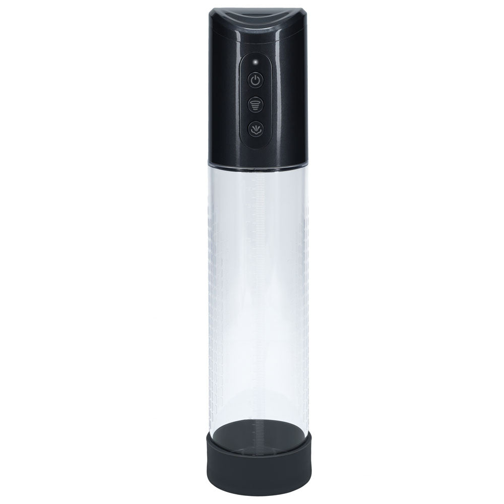 PUMPED Hyperpump Automatic Pump - Gunmetal - Gunmetal Grey USB Rechargeable Auto Penis Pump, clear cylinder design.