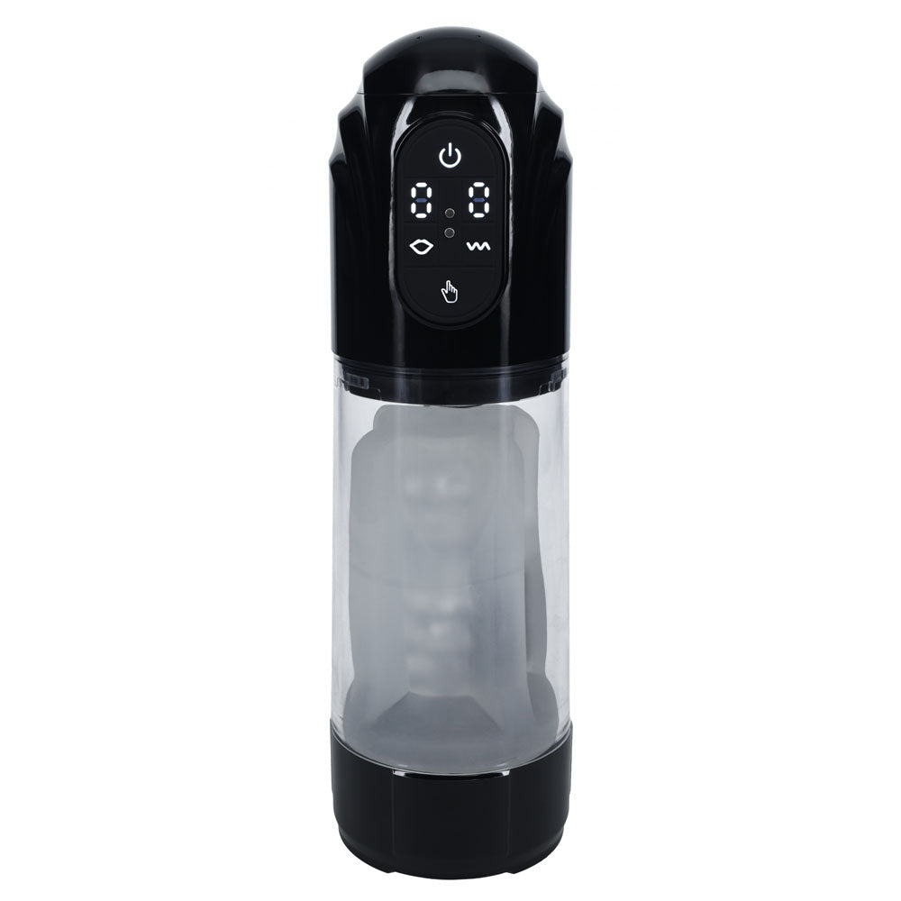 PUMPED TechnoThrust Auto Masturbator - /Clear USB Rechargeable Auto Maturbator front view with control panel