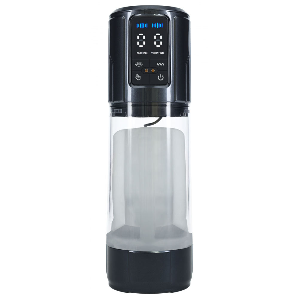 PUMPED UltraLift Automatic Masturbator - Gunmetal Grey/Clear USB Rechargeable Auto Masturbator with digital controls