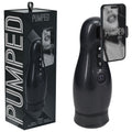 PUMPED Virtuo - Gunmetal - Gunmetal Grey/Clear USB Rechargeable Sucking And Vibrating Auto Masturbator with packaging.