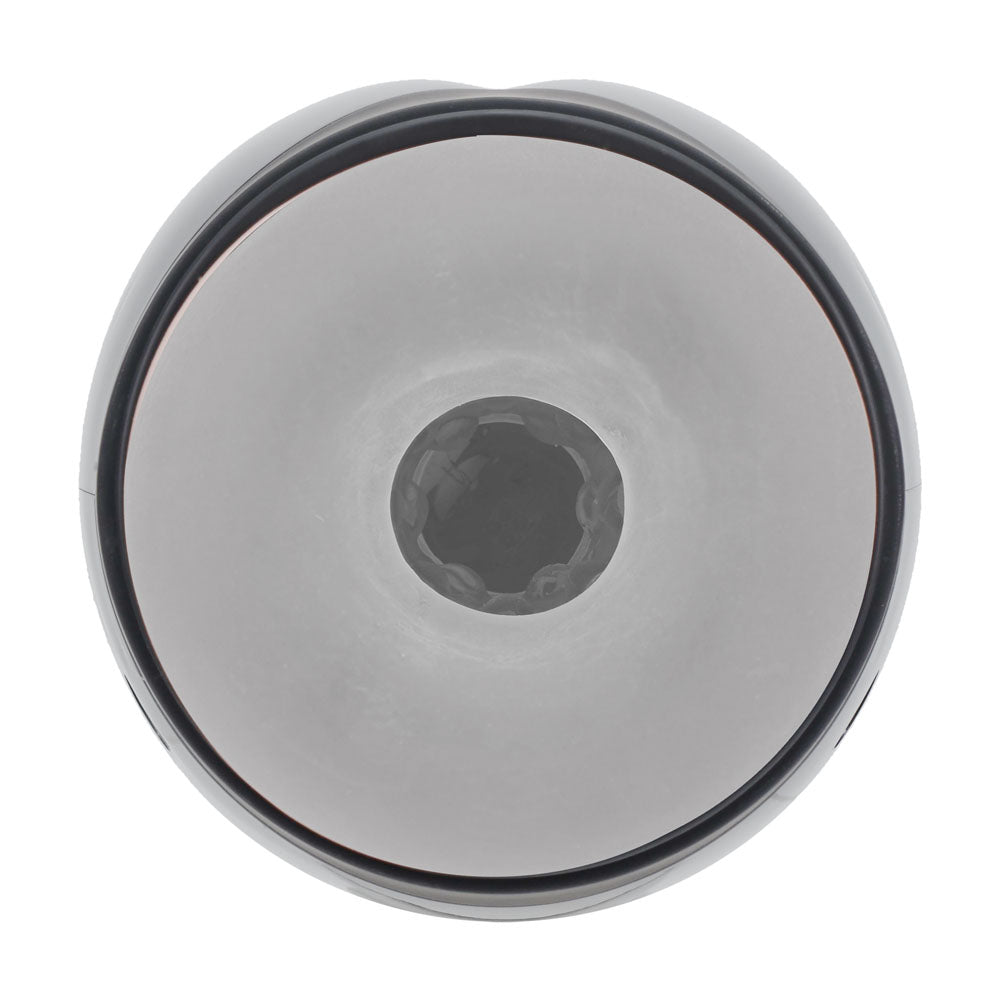PUMPED Virtuo - Gunmetal - Gunmetal Grey/Clear USB Rechargeable Sucking And Vibrating Auto Masturbator viewed from above