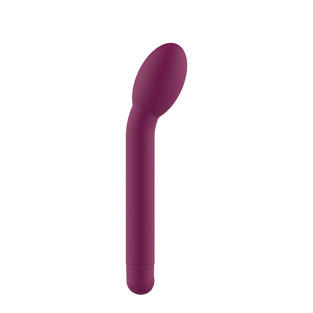 Passion Play Silicone G-Spot Vibrator in purple - USB rechargeable g-spot vibrator with curved tip for targeted stimulation.