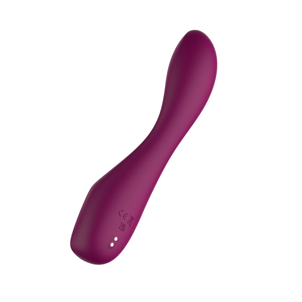 Close-up of a Passion Play G-Spot Vibrator with LED screen in purple, showcasing its ergonomic design and smooth texture.