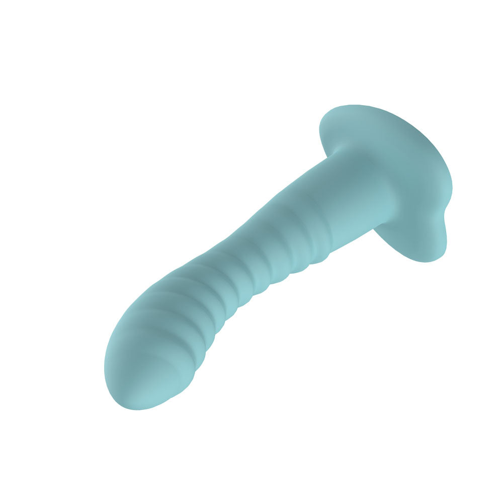 Passion Play Liquid Silicone Ridged Dildo -  -  18 cm Dildo in a vibrant blue finish, designed for intimate pleasure.