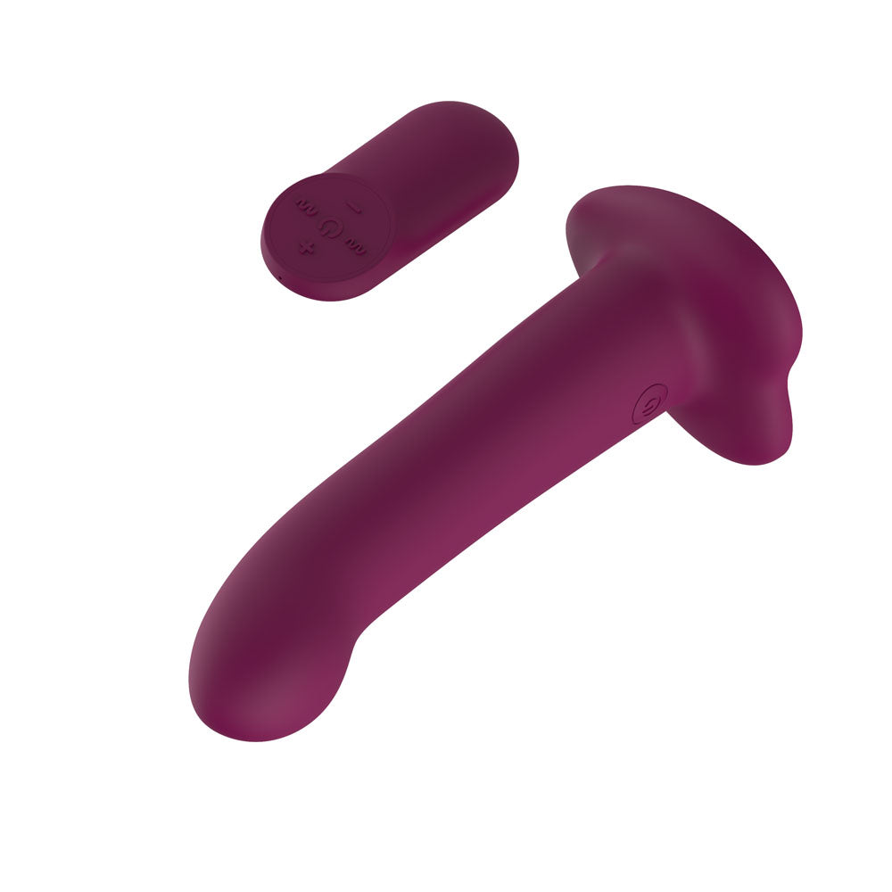 Passion Play Vibrating Dildo - 18.2 cm USB rechargeable vibrating dildo with wireless remote in dreamy purple.