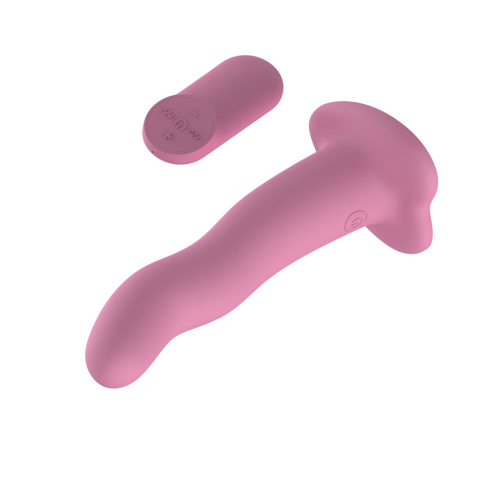 Passion Play Vibrating Dildo in pink with USB rechargeable vibrating dildo with remote and wireless control.