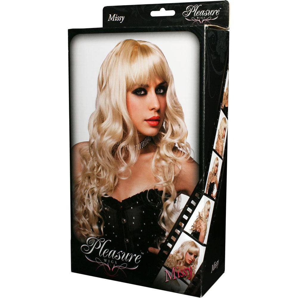 PLEASURE WIGS Missy - Platinum Blonde - Blonde Wig in a stylish packaging, featuring long wavy hair.