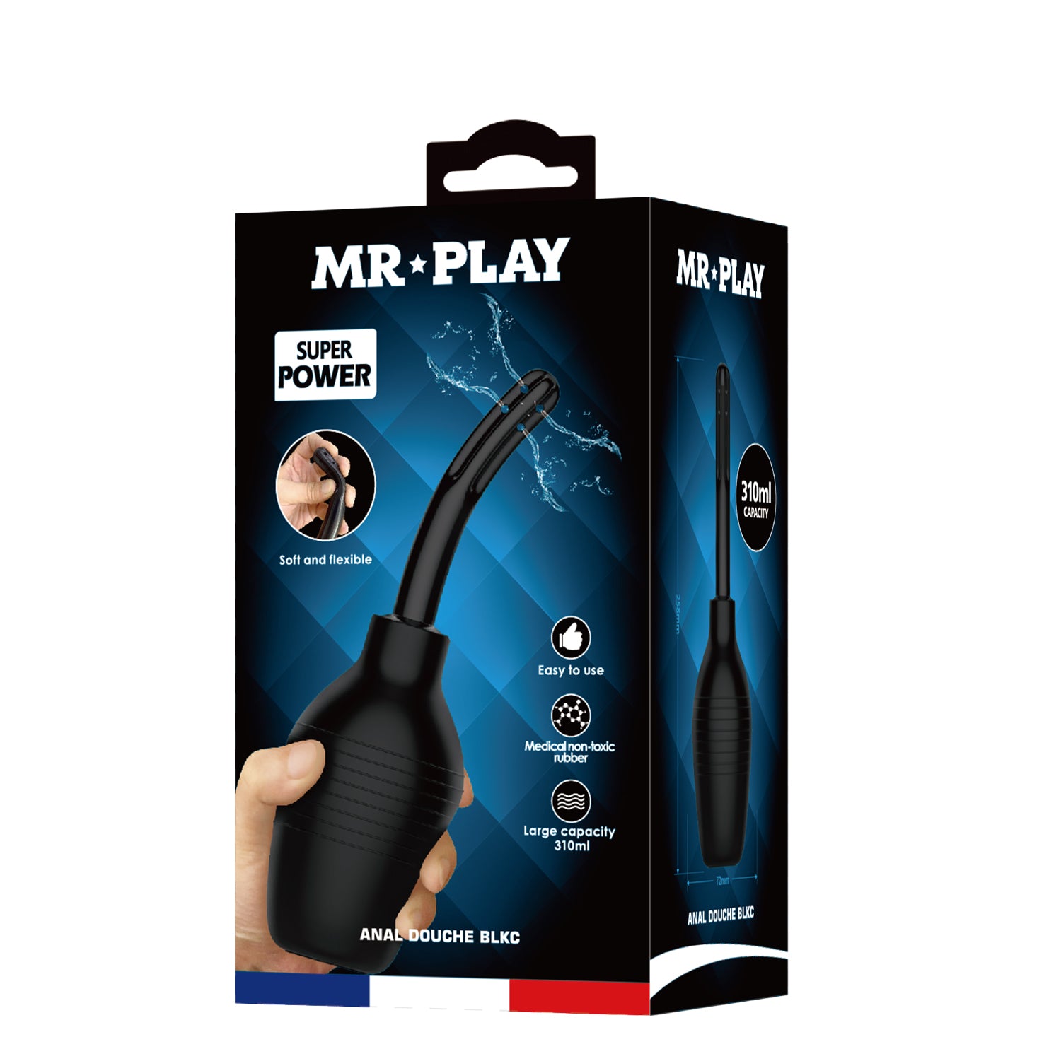 MR PLAY Anal Douche -  -  Unisex Douche - 310 ml Capacity packaging with features and instructions.