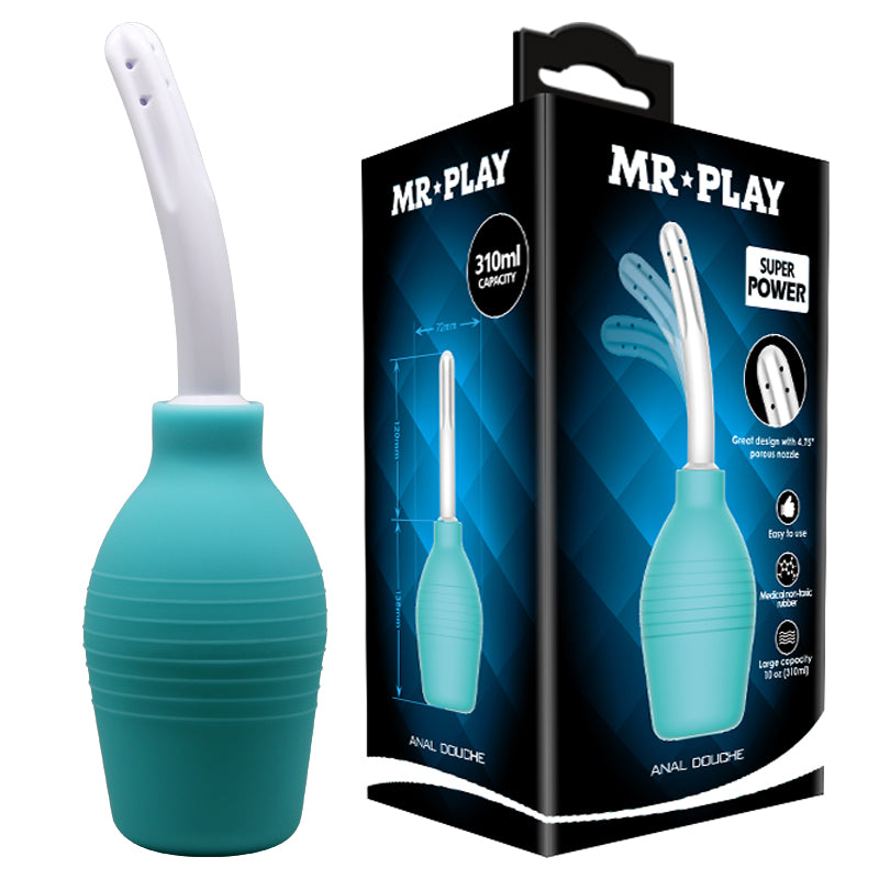 MR PLAY Anal Douche - Aqua/White Unisex Douche - 310 ml Capacity with sleek design and packaging.