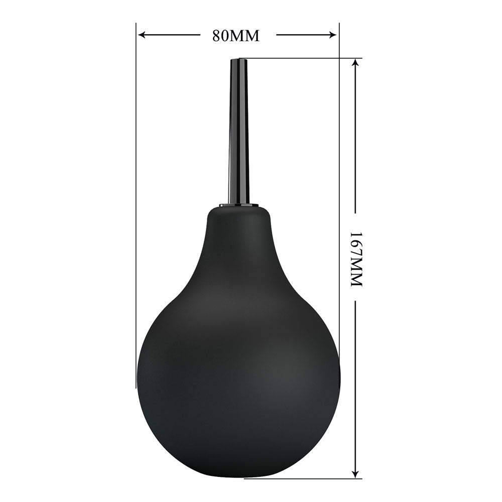 MR PLAY Anal Douche -  -  Unisex Douche - 224 ml Capacity with black bulb and nozzle measurements.
