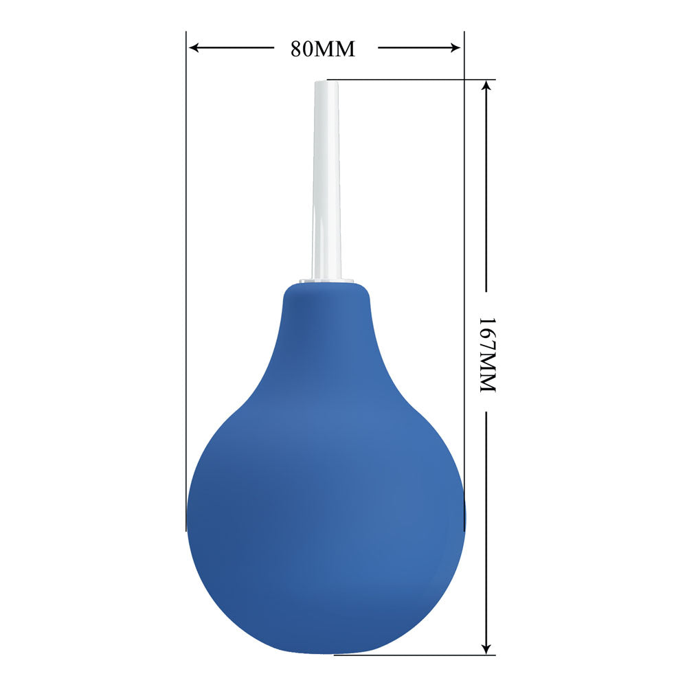 MR PLAY Anal Douche -  -  Unisex Douche - 224 ml Capacity with blue bulb and nozzle dimensions 80MM x 167MM.