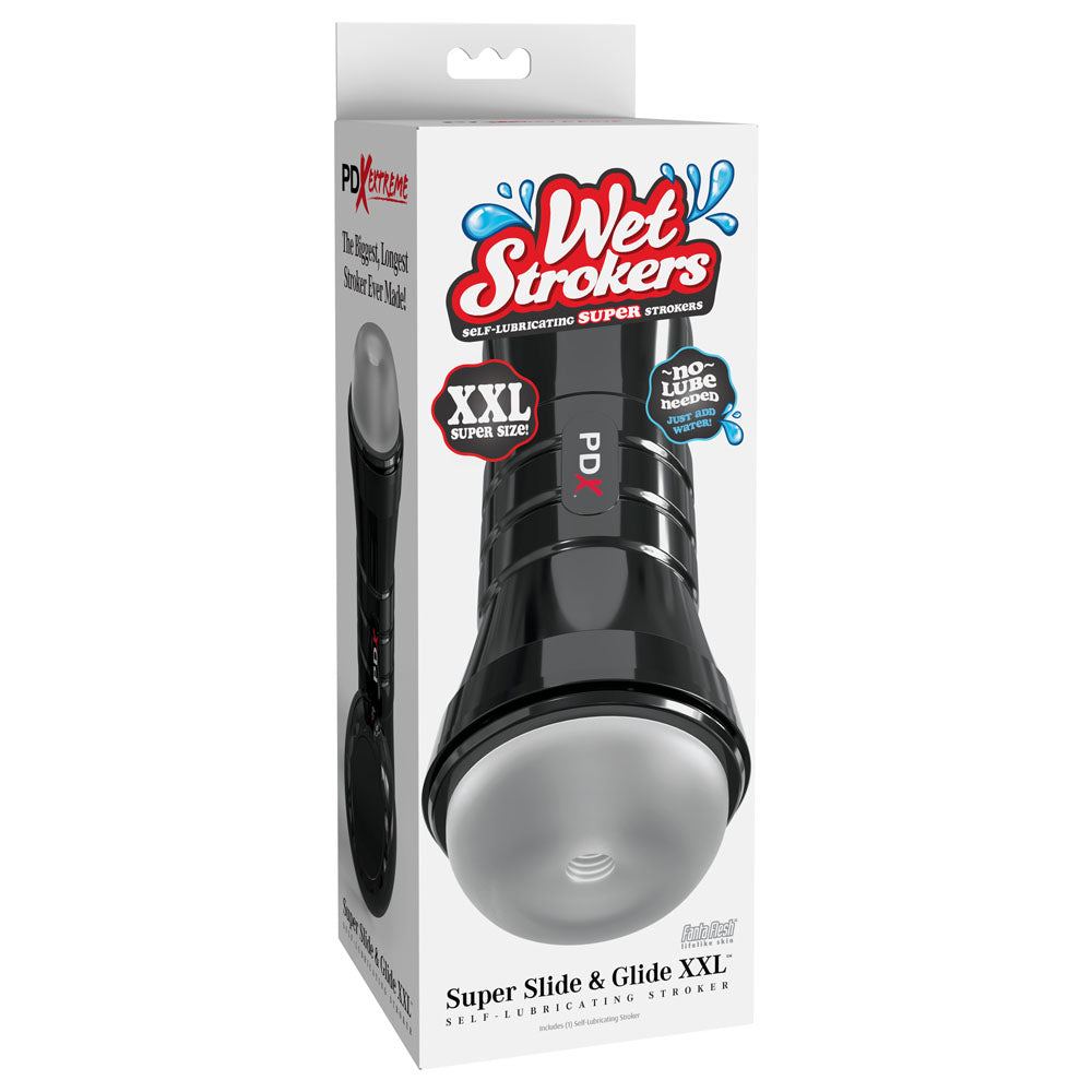 PDX Wet Pussies - Super Slide & Glide XXL - Stroker packaging showcasing a self-lubricating masturbator for ultimate pleasure.