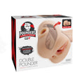 PDX Plus Double Pounder Vibrating Squeeze Stroker -  - USB Rechargeable Vibrating Vagina Stroker packaging featuring realistic design.