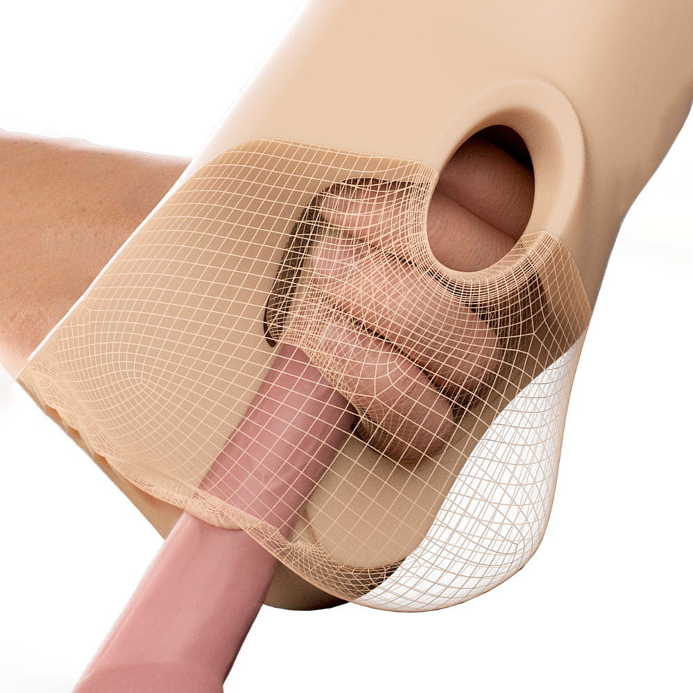 PDX Plus Double Pounder Vibrating Squeeze Stroker -  -  USB Rechargeable Vibrating Vagina Stroker with realistic texture.