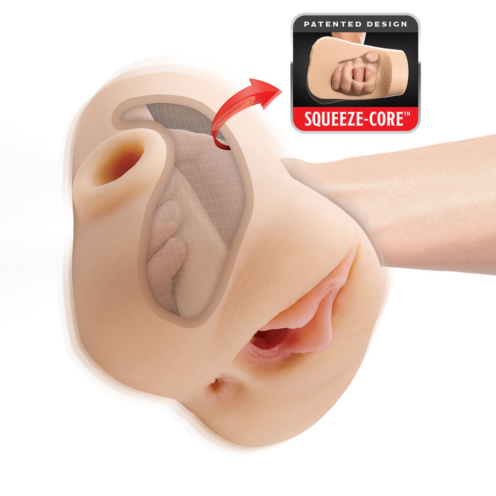 PDX Plus Double Pounder Vibrating Squeeze Stroker -  -  USB Rechargeable Vibrating Vagina Stroker with Squeeze-Core design