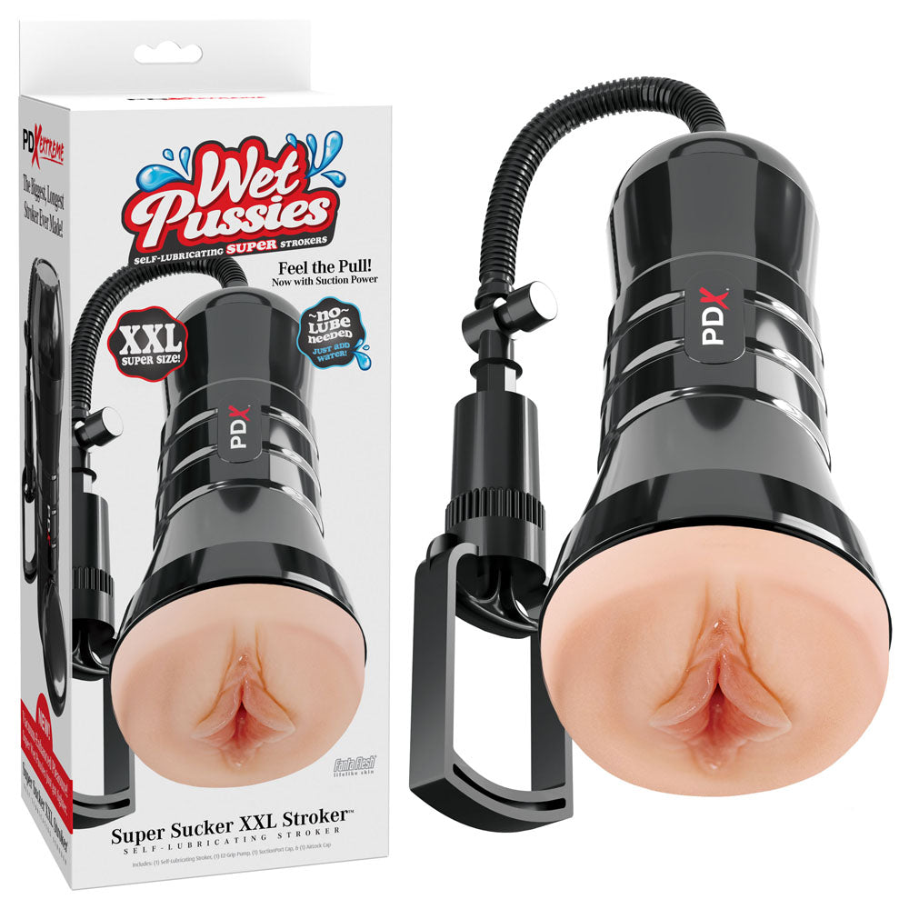 PDX Wet Pussies Super Sucker XXL Stroker -  -  Vagina Stroker with Suction Pump in packaging