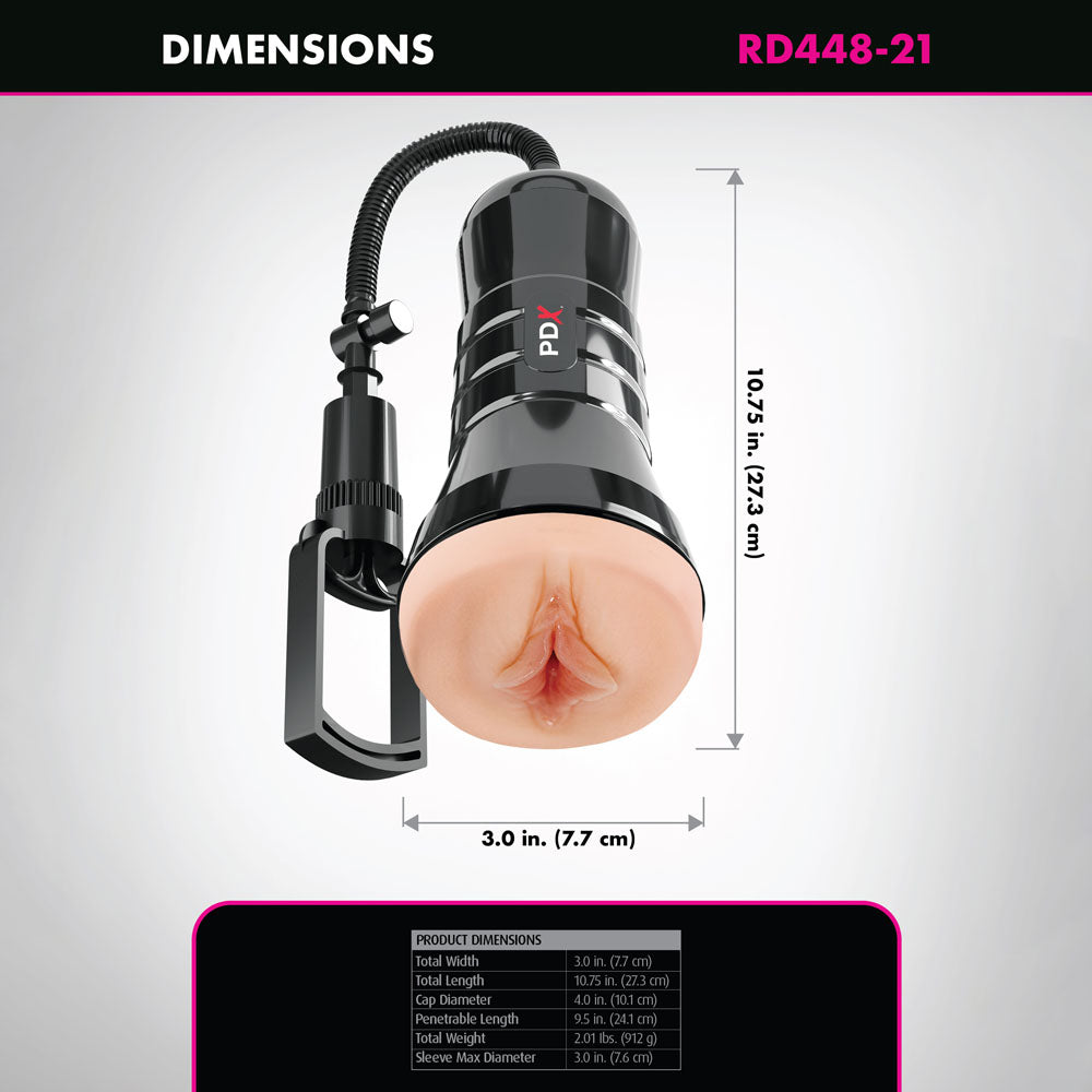 PDX Wet Pussies Super Sucker XXL Stroker -  -  Vagina Stroker with Suction Pump dimensions and specifications.