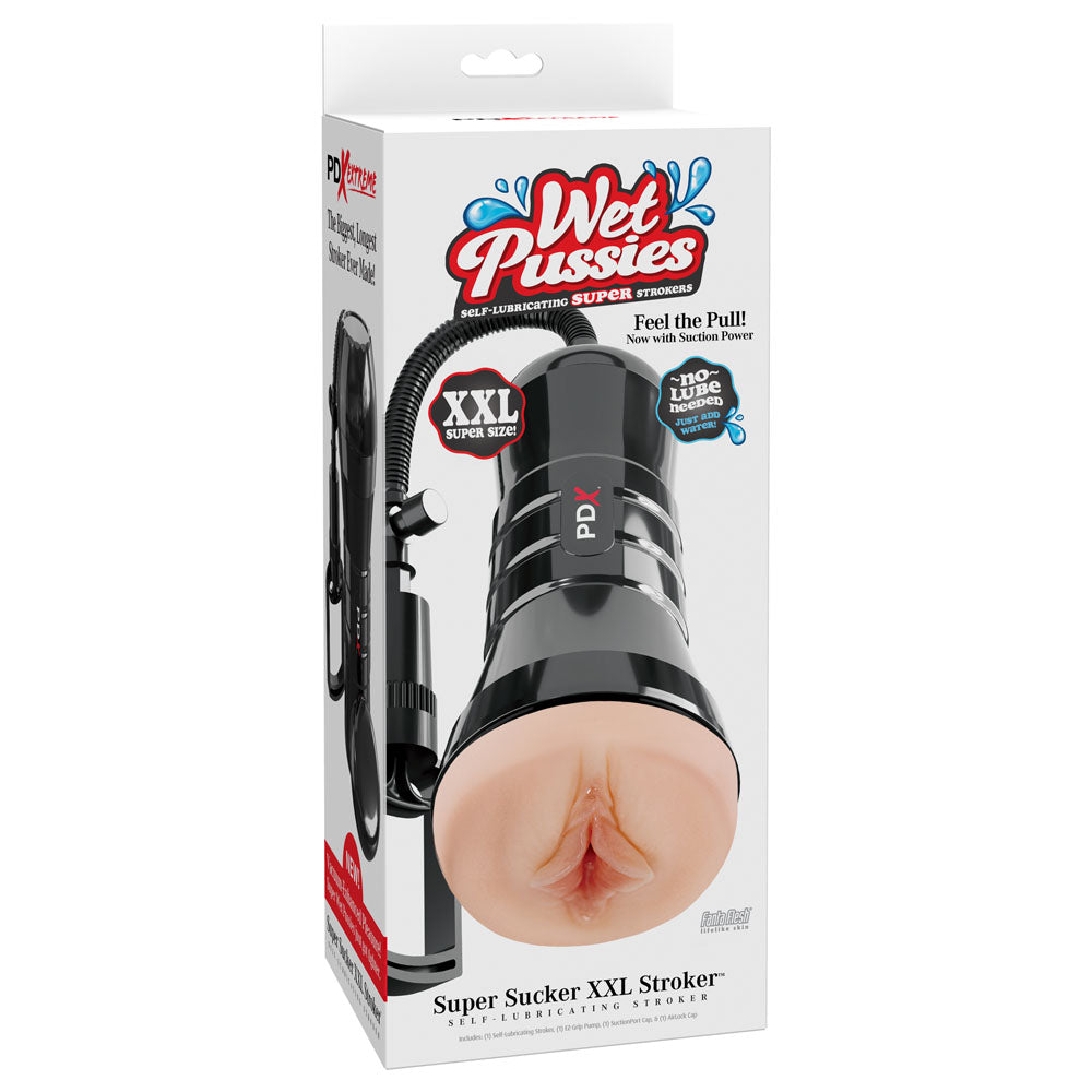 PDX Wet Pussies Super Sucker XXL Stroker -  -  Vagina Stroker with Suction Pump packaging image.