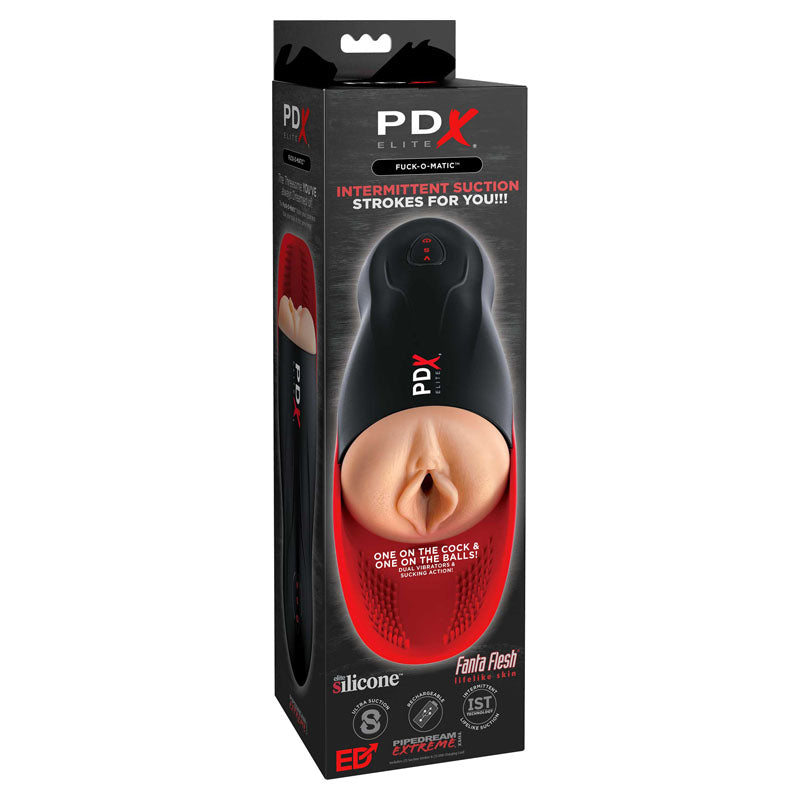 Pipedream Extreme Toys Elite Fuck-O-Matic, USB rechargeable sucking masturbator designed for intense pleasure.