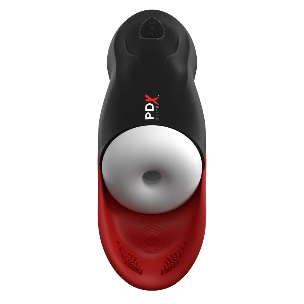 PDX Elite Fap-O-Matic Pro - USB Rechargeable Sucking Masturbator top view with sleek design and soft pleasure nubs.