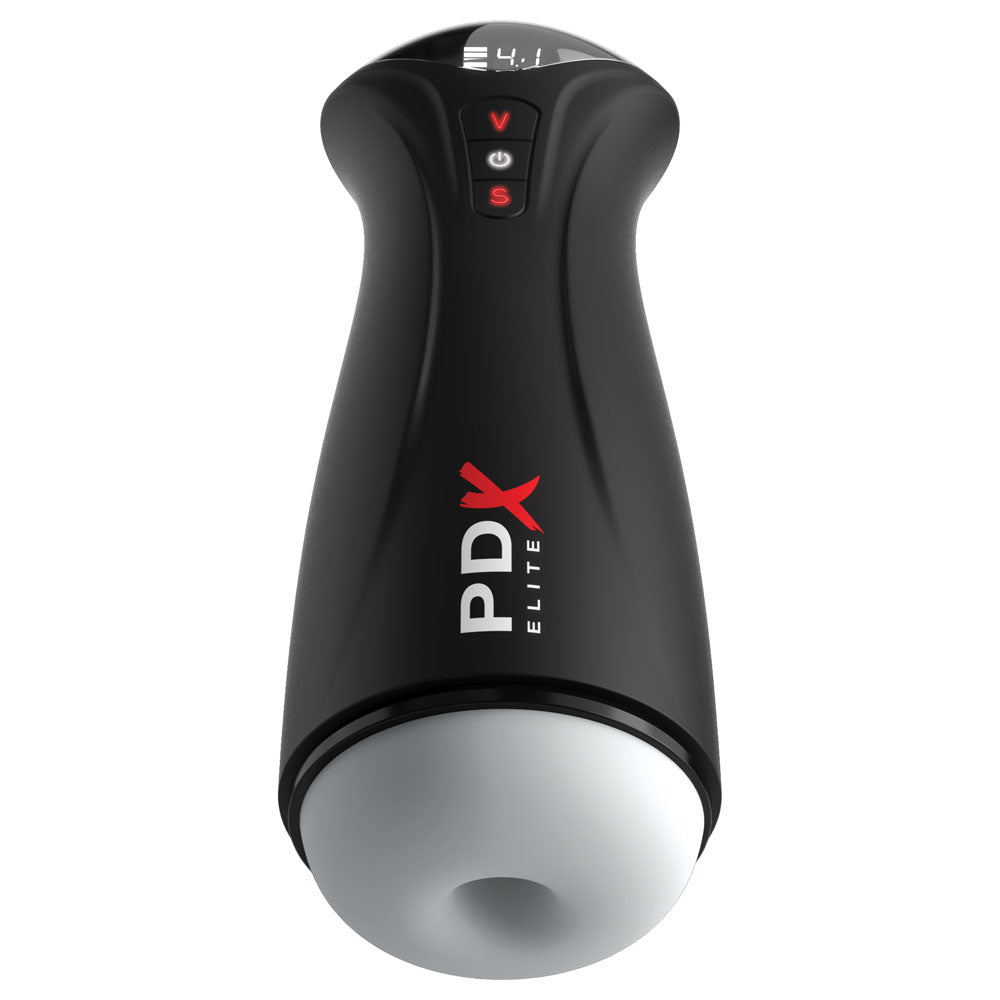 PDX Elite Fuck-Gasm - Flesh - USB Rechargeable Sucking & Vibrating Auto Stroker in sleek black design.