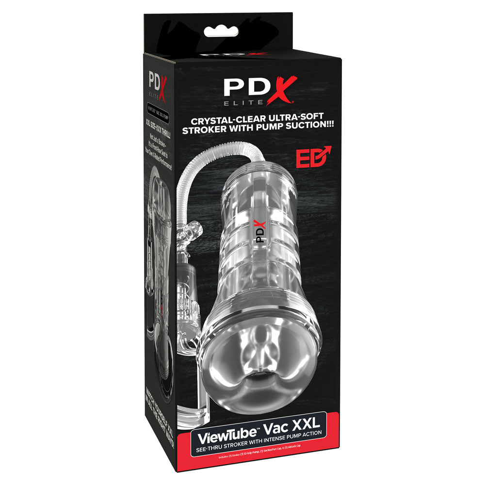 PDX Elite ViewTube Vac XXL Pump Stroker -  Vagina Stroker with Suction Pump, crystal-clear ultra-soft stroker.