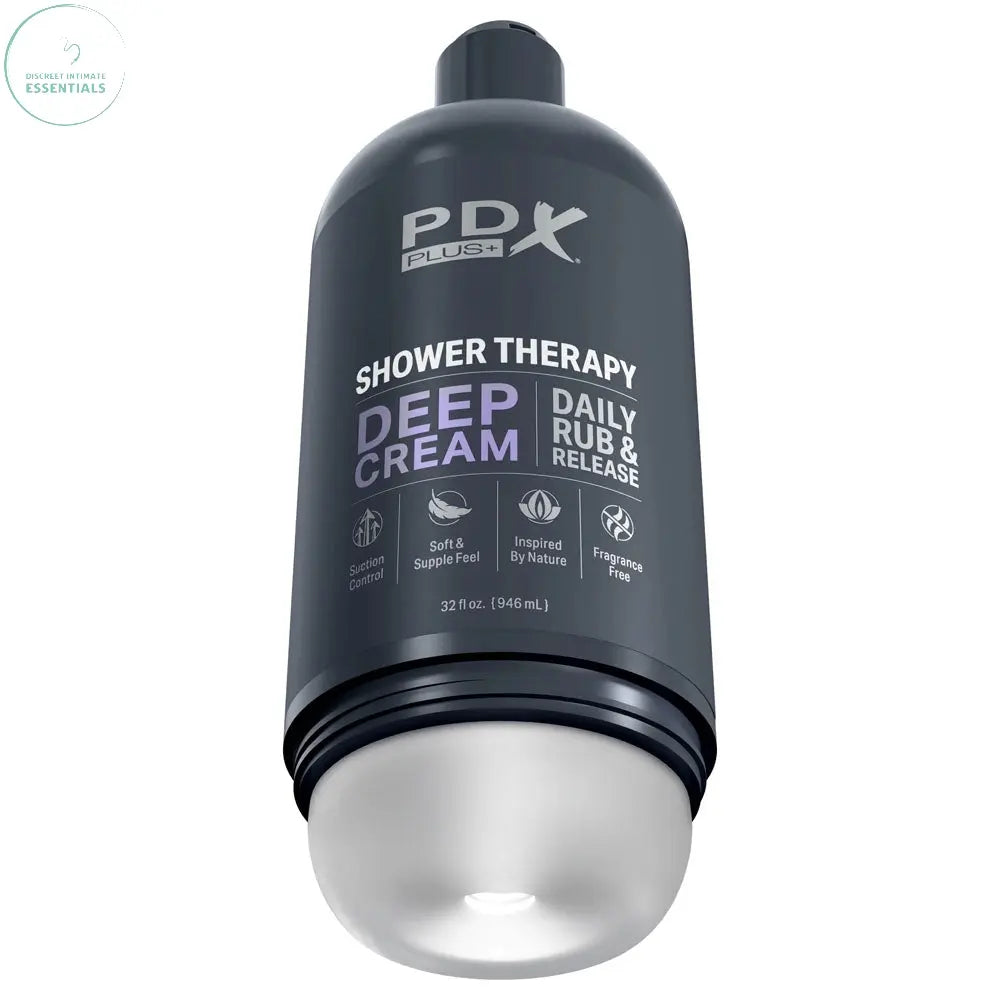 PDX Plus Shower Therapy - Deep Cream - Frosted -  Discreet Stroker with Suction Base Pipedream Discreet Intimate Essentials.