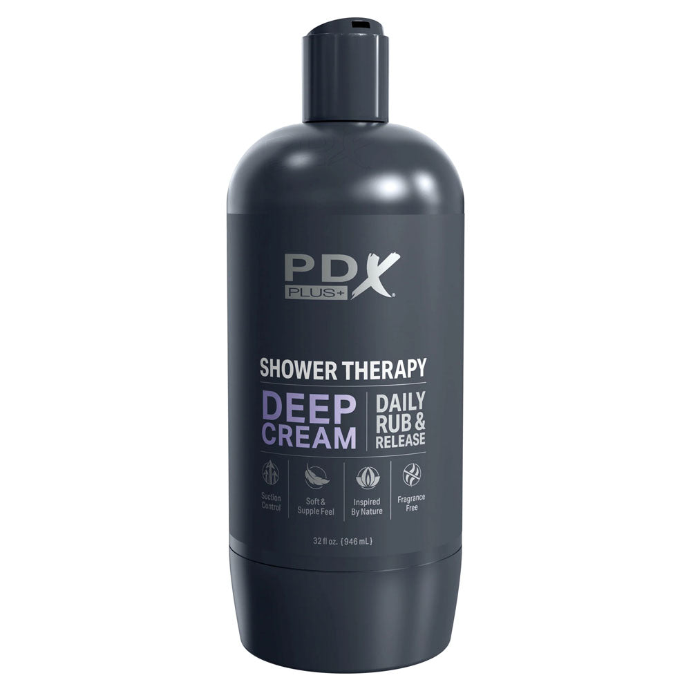 PDX Plus Shower Therapy - Deep Cream - Frosted - Discreet Stroker with Suction Base, perfect for intimate care.
