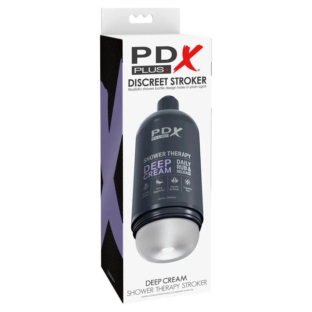 PDX Plus Shower Therapy - Deep Cream - Frosted -  Discreet Stroker with Suction Base Pipedream Discreet Intimate Essentials.