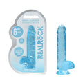 REALROCK 6'' Realistic Dildo With Balls in crystal clear packaging, featuring a sturdy suction cup, body-safe material.