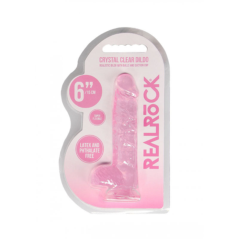 REALROCK 6'' Realistic Dildo With Balls - 15.2 cm Dong in packaging with suction cup for a lifelike experience.
