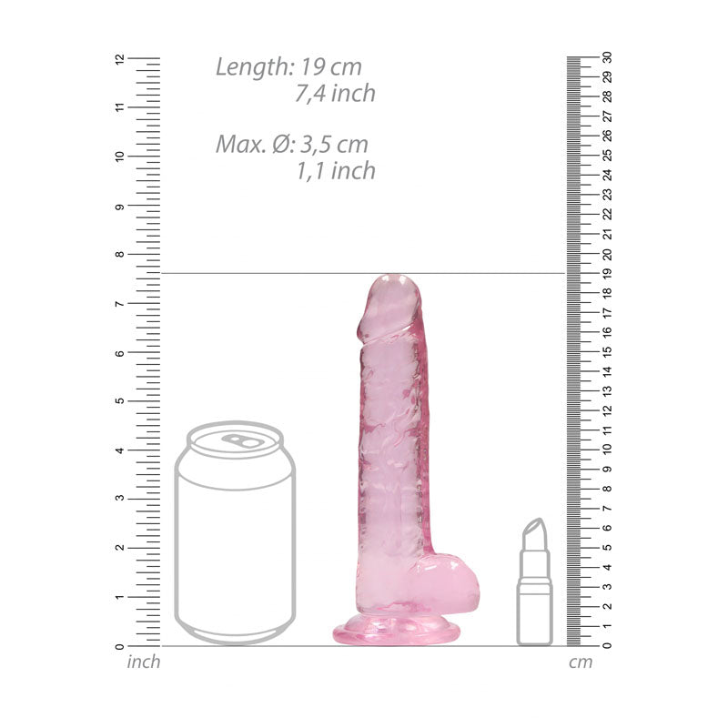 REALROCK 7'' Realistic Dildo With Balls -  17.8 cm Dong next to a can and lubricant bottle for size reference.