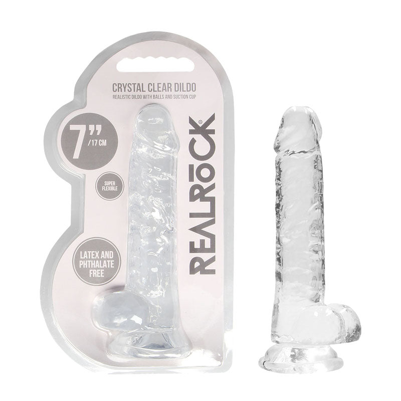 REALROCK 7'' Realistic Dildo With Balls -  17.8 cm Dong in packaging with suction cup, phthalate-free and body-safe.