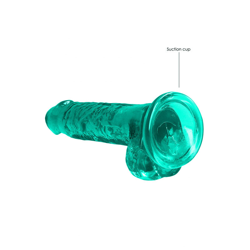 REALROCK 7'' realistic dildo with suction cup in turquoise color, featuring realistic balls and sturdy design.