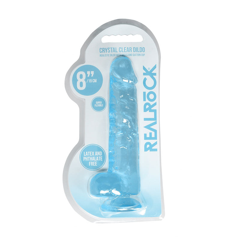 REALROCK 8'' Realistic Dildo With Balls - 20.3 cm Dong in crystal clear packaging