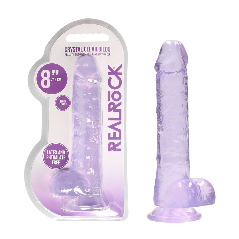 REALROCK 8'' Realistic Dildo With Balls - 20.3 cm Dong, phthalate-free and body-safe, with sturdy suction cup, in crystal clear design.