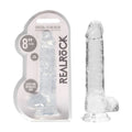 REALROCK 8" realistic dildo with suction cup in crystal clear design for a lifelike experience.