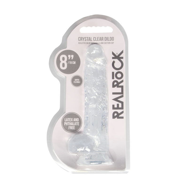REALROCK 8'' realistic dildo with suction cup, crystal clear design, latex-free, phthalate-free, durable.