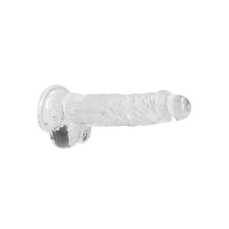 REALROCK 8" realistic dildo with suction cup, crystal clear design with balls for enhanced lifelike experience.