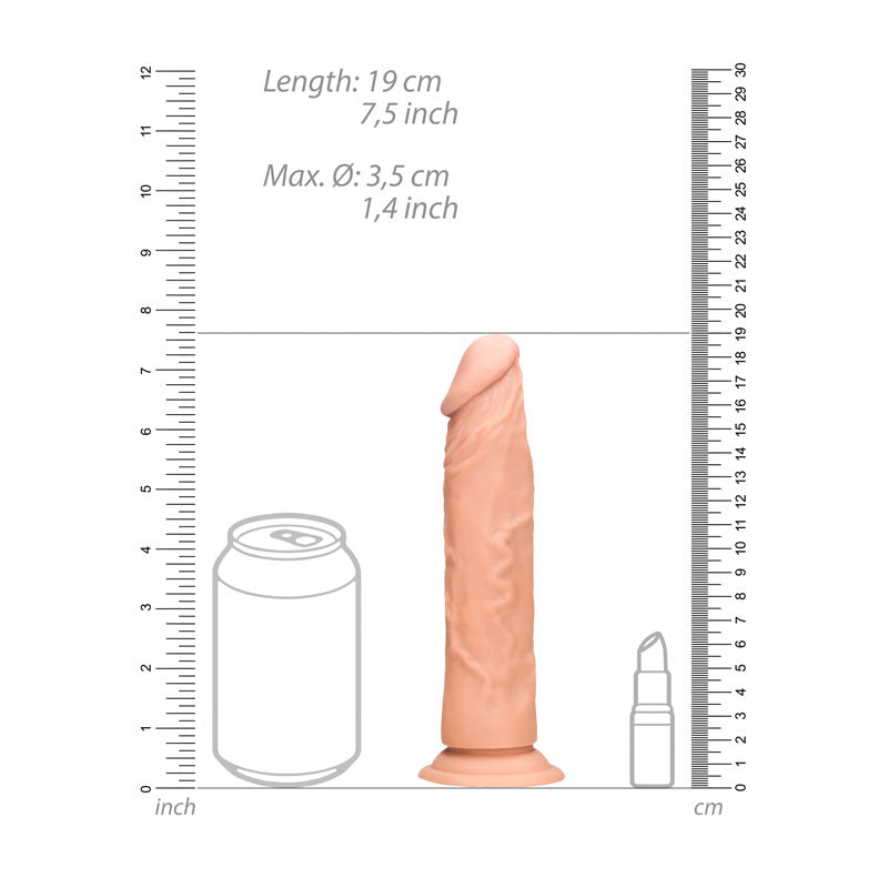Image showing REALROCK 7'' Realistic Dildo -  17.8 cm Dong with size comparison to a can and a bottle.