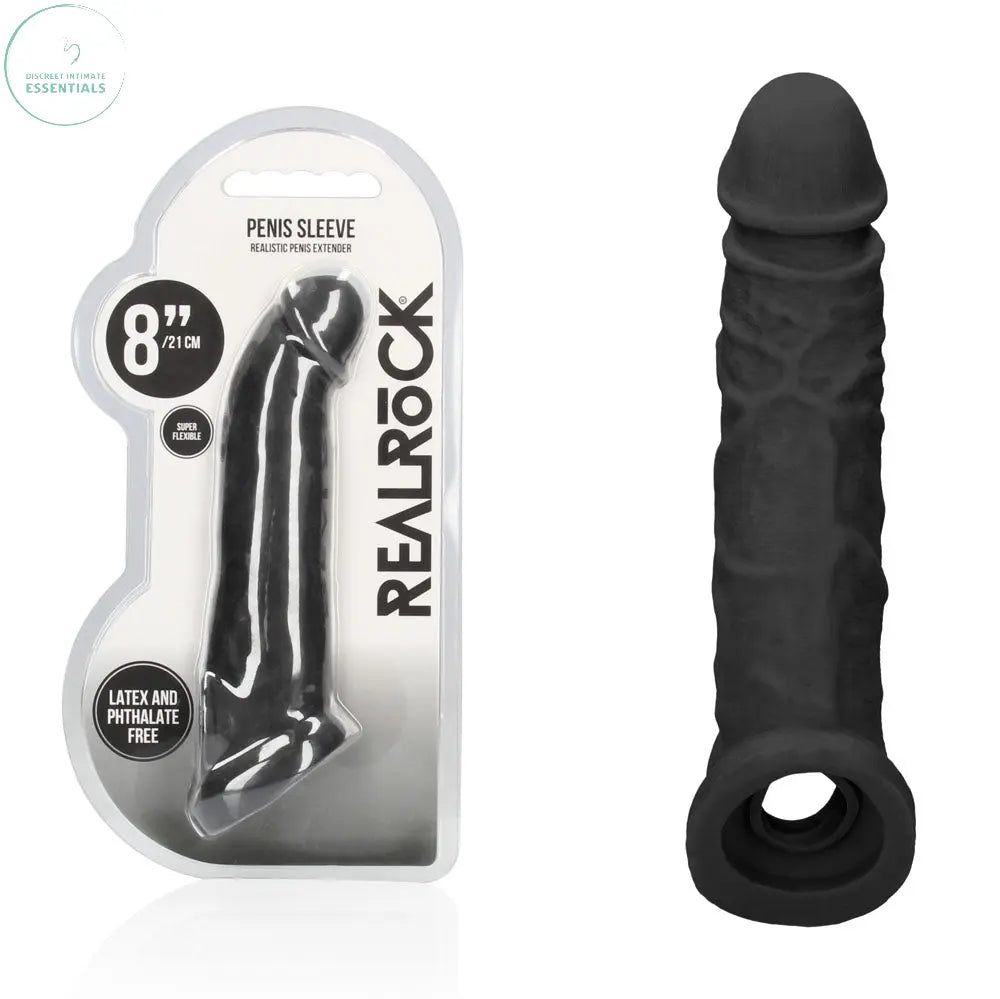 Affordable quality REALROCK 8'' Realistic Penis Extender with Rings -  -  20.3 cm Penis Extension Sleeve  from Shots Toys by Discreet Intimate Essentials with Discreet Delivery 