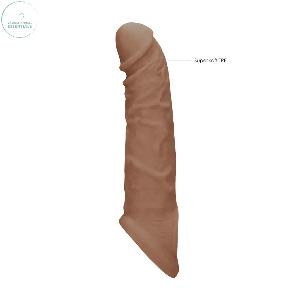 REALROCK 8'' Realistic Penis Extender with Rings - Tan - Tan 20.3 cm Penis Extension Sleeve Shots Toys