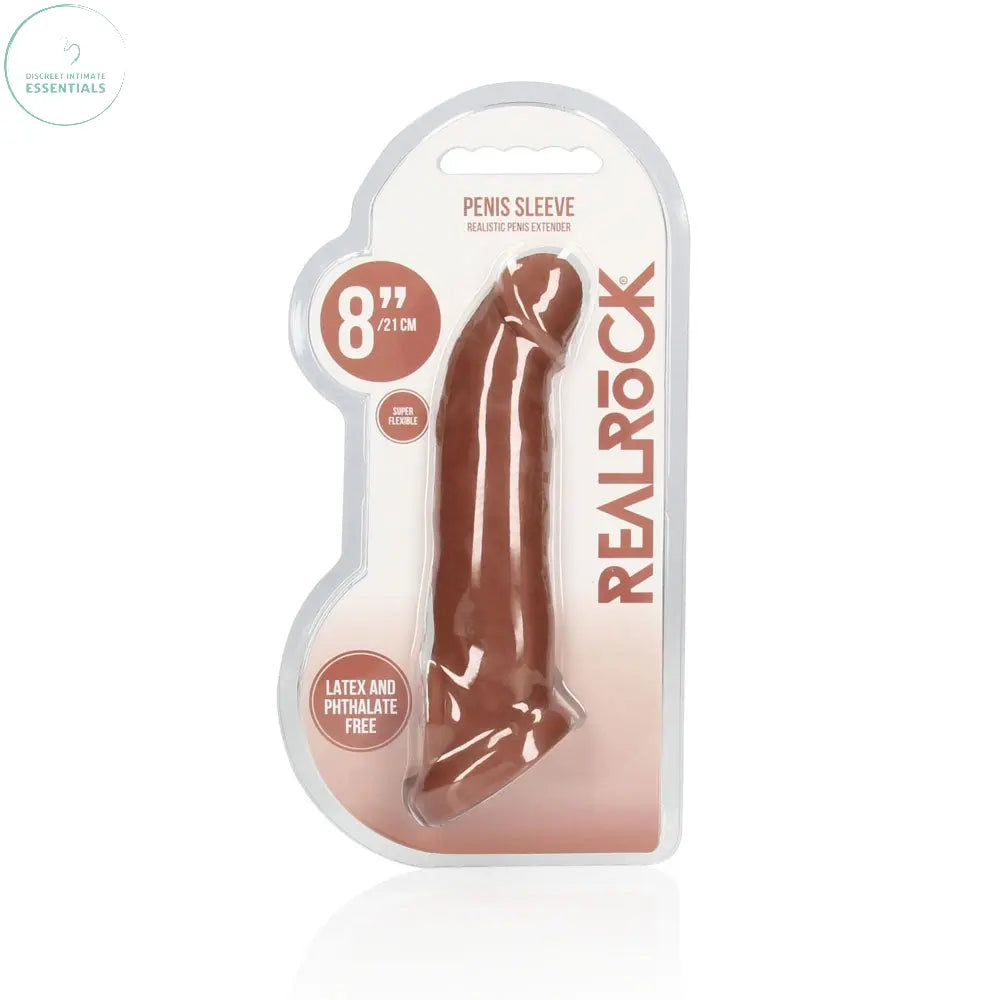 REALROCK 8'' Realistic Penis Extender with Rings - Tan - Tan 20.3 cm Penis Extension Sleeve Shots Toys