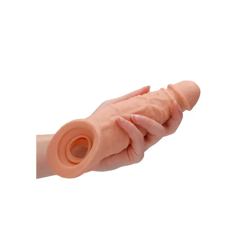 Affordable quality REALROCK 9'' Realistic Penis Extender with Rings -  22.9 cm Penis Extension Sleeve  from Shots Toys by Discreet Intimate Essentials with Discreet Delivery 
