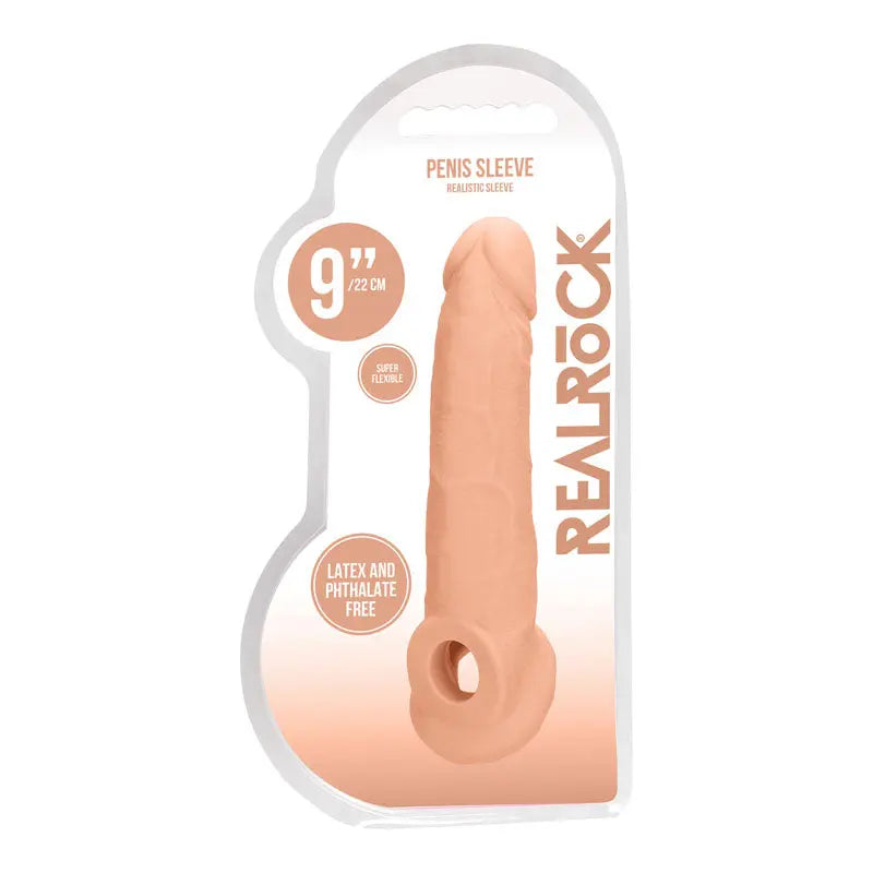 Affordable quality REALROCK 9'' Realistic Penis Extender with Rings -  22.9 cm Penis Extension Sleeve  from Shots Toys by Discreet Intimate Essentials with Discreet Delivery 