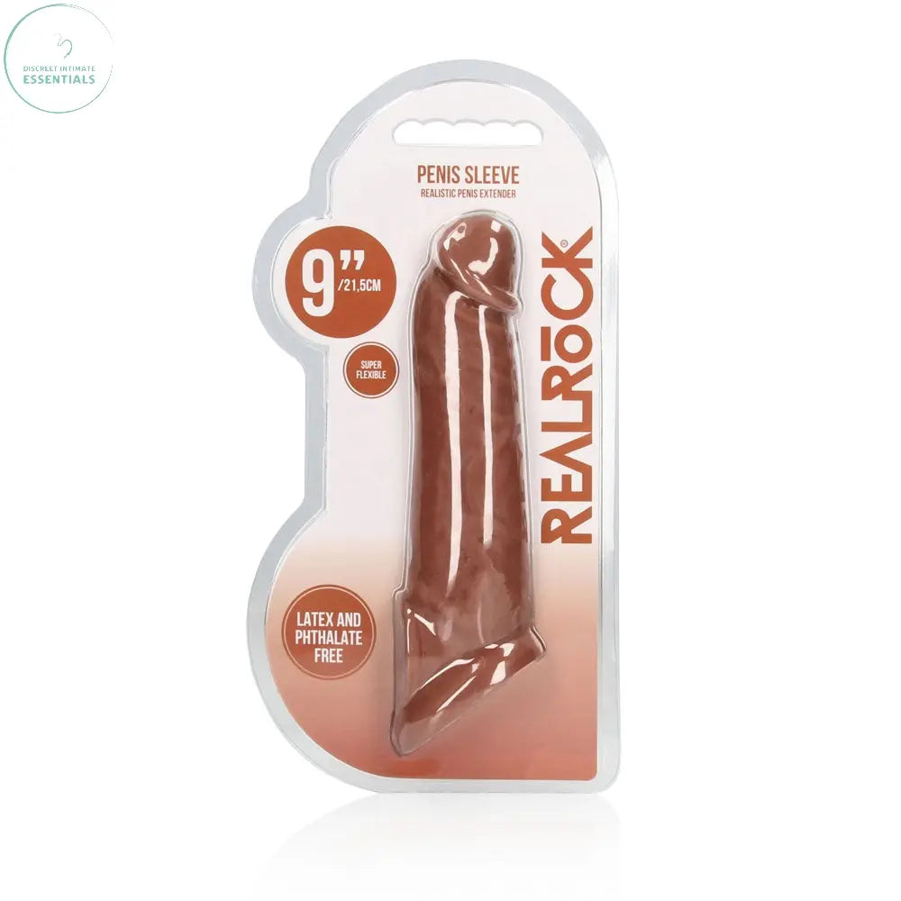 REALROCK 9'' Realistic Penis Extender with Rings - Tan - Tan 22.9 cm Penis Extension Sleeve Shots Toys