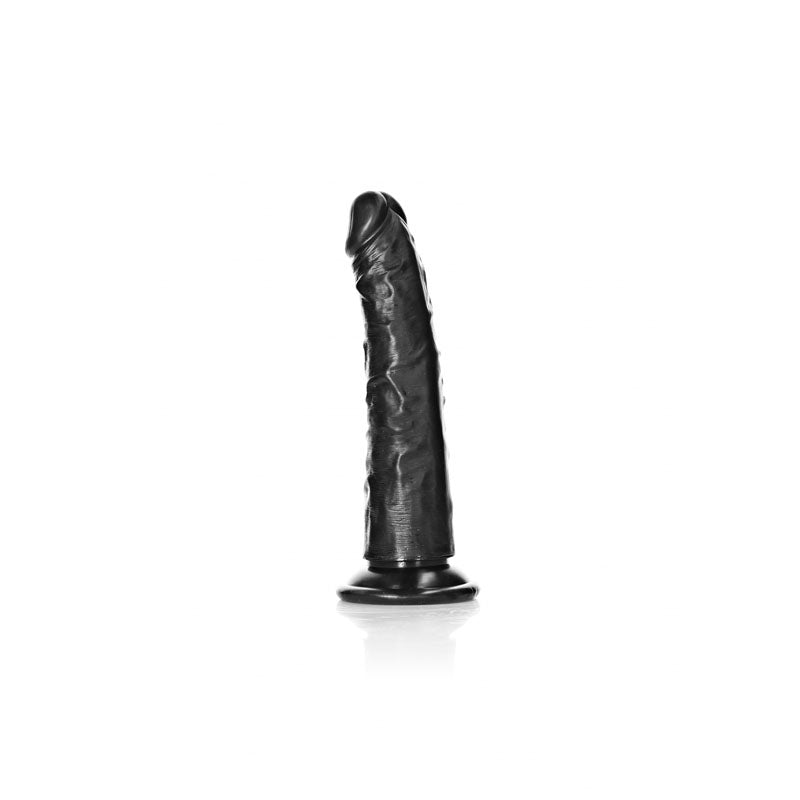 REALROCK realistic slim dildo without balls, 15.5 cm, featuring realistic veins and slight curve for g-spot stimulation.